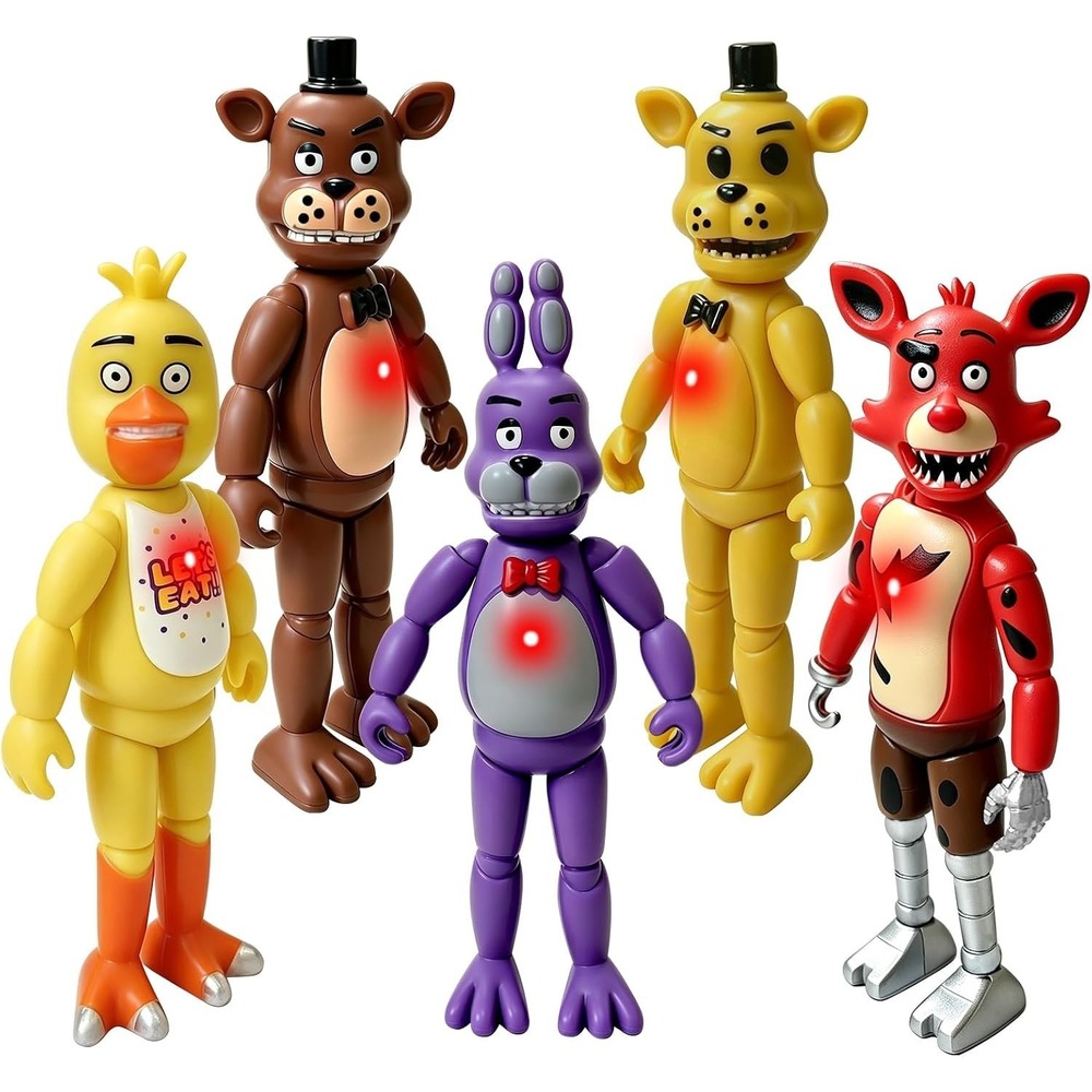 4BEE 5Pc Five Nights Action Figure Set 5.5in Movable Joints Light-Up Toys CC22